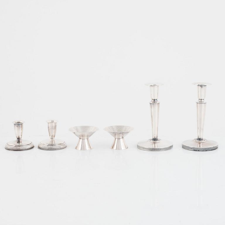 Candlesticks, 3 pairs, silver, including Ceson, Gothenburg 1987.