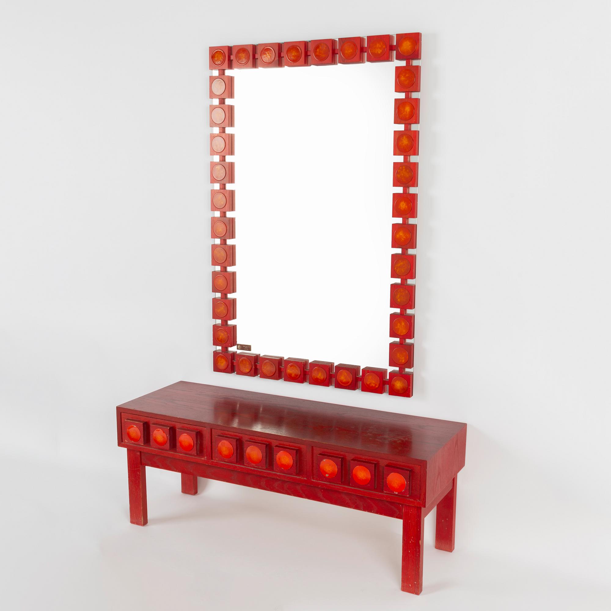 Ewa Wrangel and Lars-Göran Nilsson, hall furniture and mirror, Glas & Trä, Hovmantorp, second half of the 20th century.