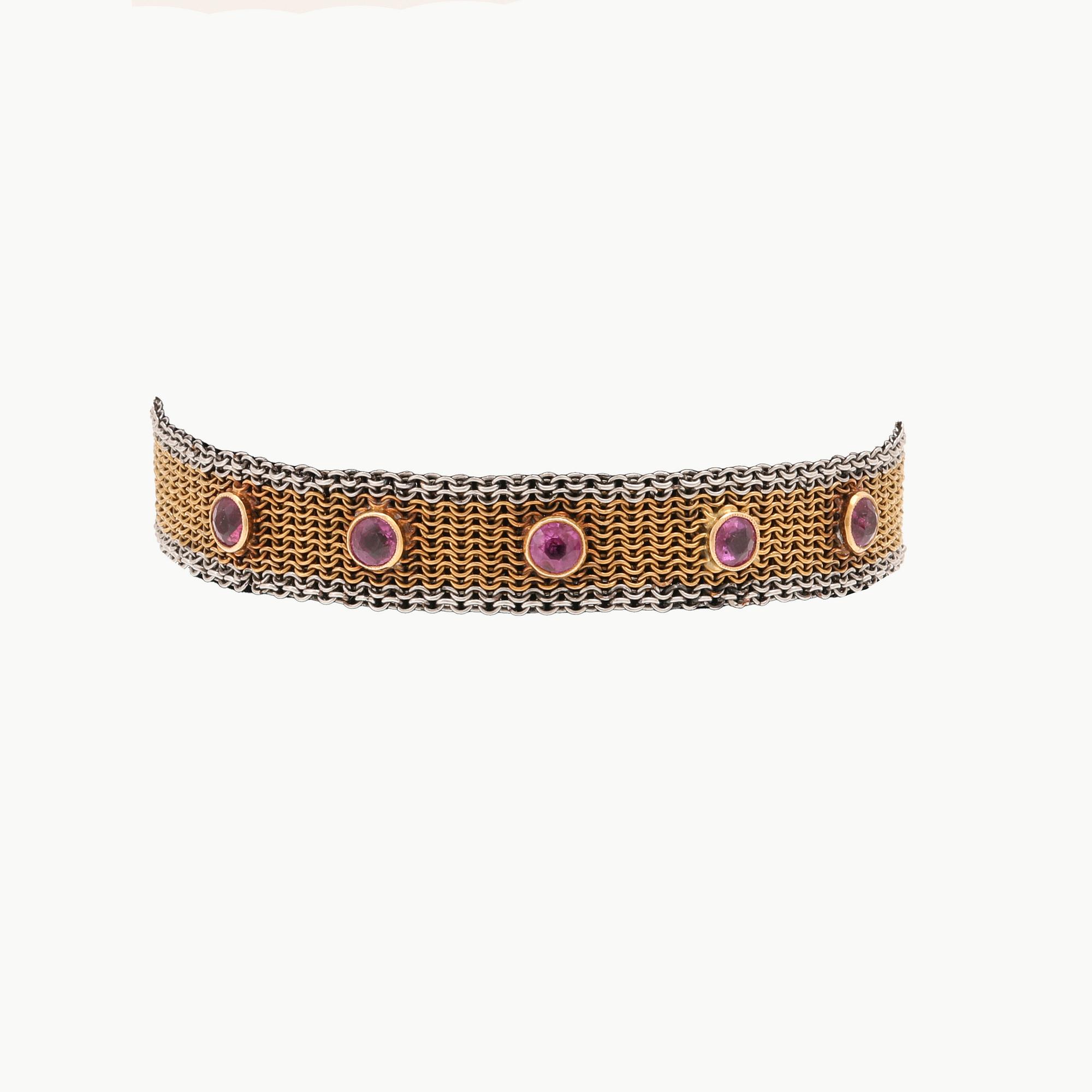 An 18K gold bracelet with old cut rubies, possibly by K Anderson Stockholm, around 1900's.