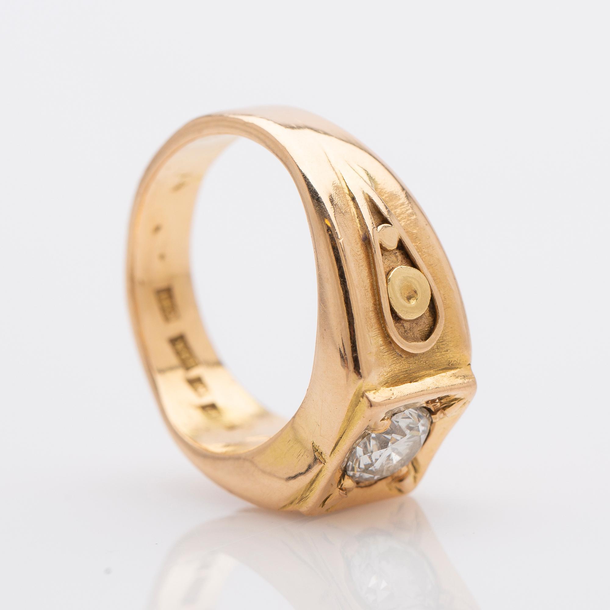 Ring, 18k guld med briljantslipad diamant.