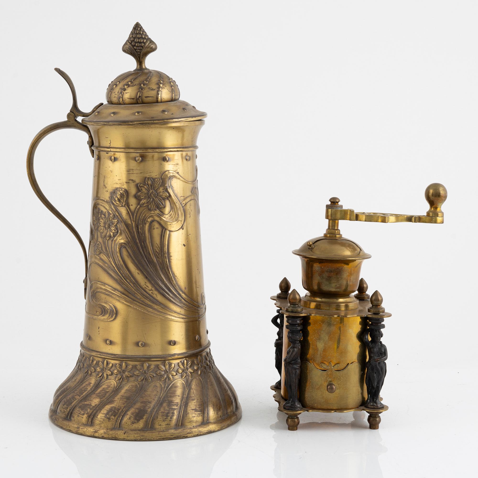 Jug, and coffee grinder, Art Nouveau, early 20th century.