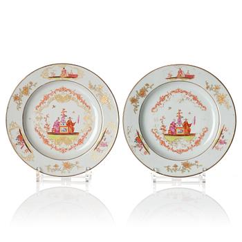 A pair of European Subject dishes, Qing dynasty, Qianlong (1736-95).