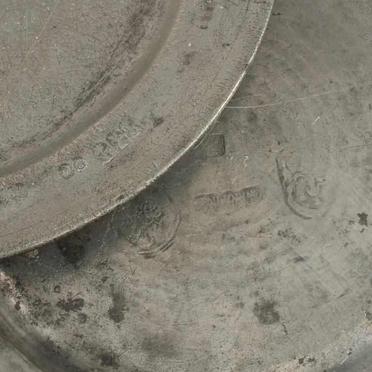 TALLRIKAR, 6 st, tenn, bla Johan Sundberg, Göteborg 1792, 1700-tal.