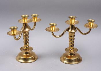 KANDELABRAR, 2 st, mässing, Gottfrid Carlsson, Eskilstuna.