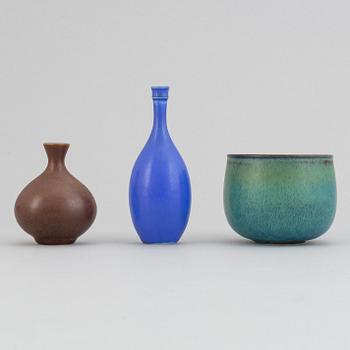 Stig Lindberg, a stoneware vase and a bowl and Berndt Friberg, a stoneware vase for Gustavsberg.