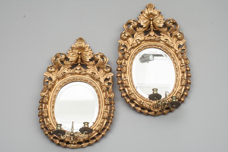 SPEGELLAMPETTER, ett par, barockstil. 1800-tal.