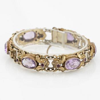Armband förgyllt silver med ametister, Ungersk stämpel.