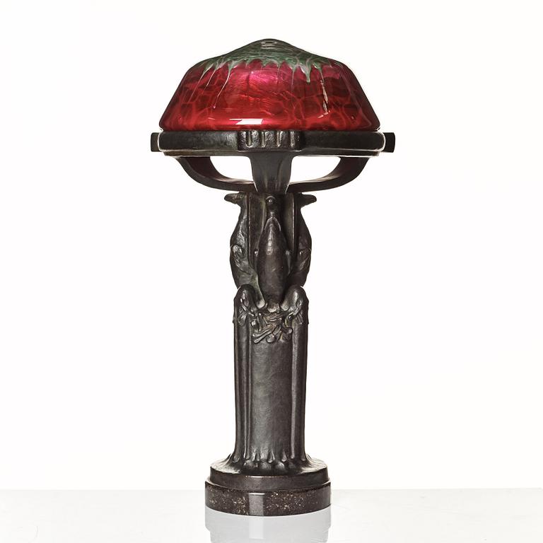 Emy Wahlström, an Art Nouveau bronze table lamp, Herman Bergman, Stockholm, early 1900's.