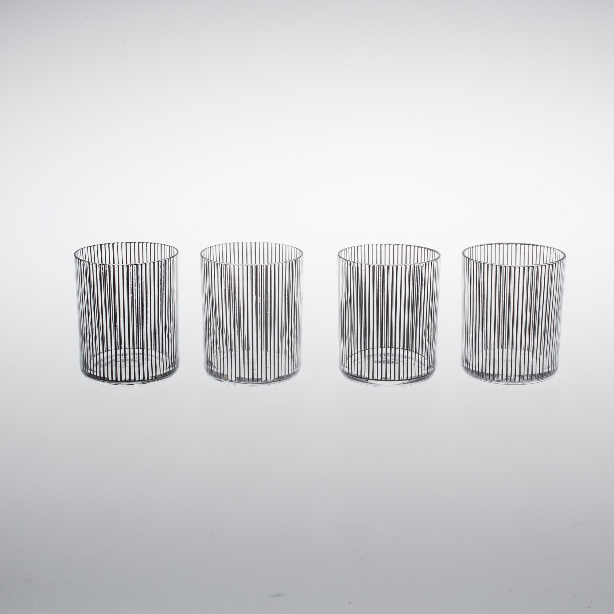 GLAS, KARAFF OCH SKÅL, 14 delar, glas, "Stripe", Bengt Orup, Johansfors.