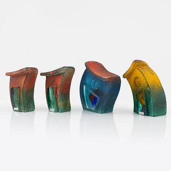 Kjell Engman, four glass sculptures, Kosta Boda.