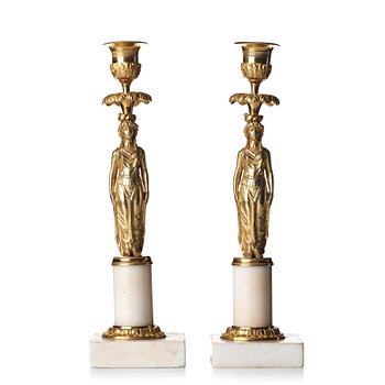 123. A pair of late Gustavian candlesticks, late 18th century.