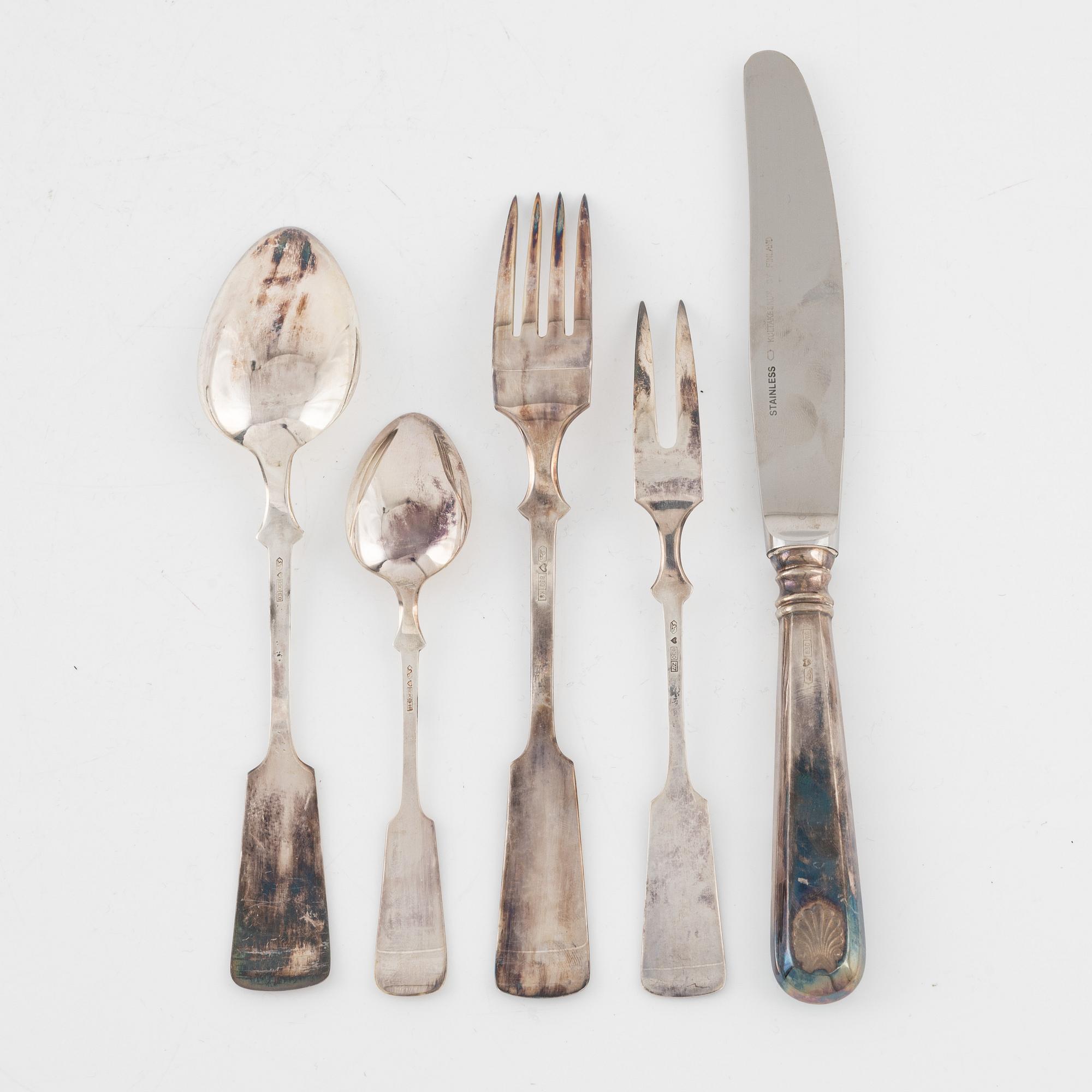 A 25.piece silver cutlery set, Kultakeskus, Finland, 1977-1990.