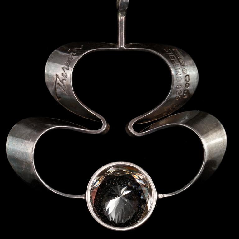 COLLIER, silver med fasettslipad bergskristall, Hans Hansen, Danmark, 1900-talets tredje kvartal. Vikt 83 g.