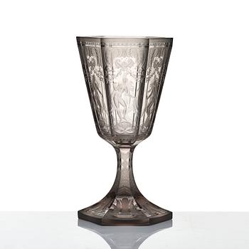 Simon Gate, a Swedish Grace engraved glass goblet 'Sex gracer', Orrefors 1929, model 154.