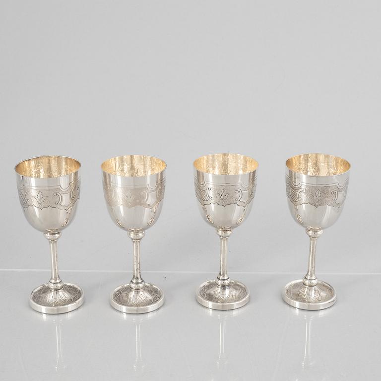 Four Sterling Silver Cups, Swedish import mark, second half of the 20th Century.