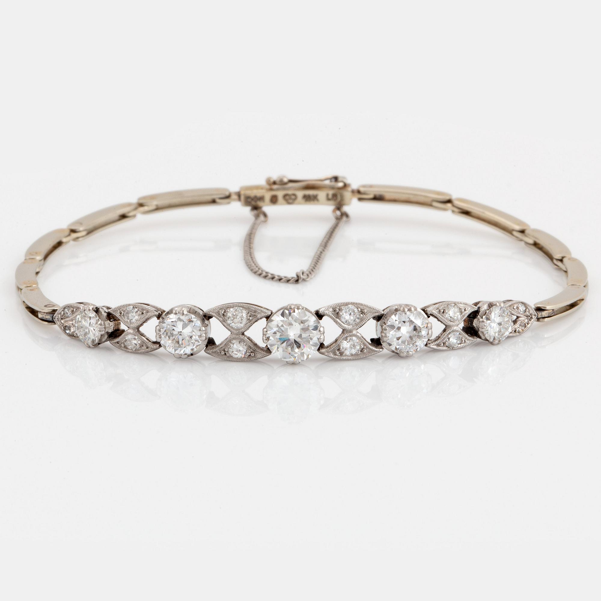 Armband 18K guld och vitguld med gammal- och åttkantslipade diamanter av CG Hallberg.