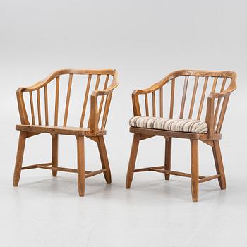 A pair of 'Hytte' pinewood armchairs, Nordiska Kompaniet, Sweden, 1940's.