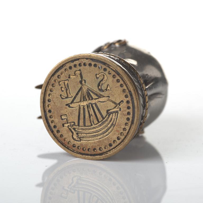 Estrid Ericson, a pewter and brass seal stamp, Svenskt Tenn, mid 20th century, provenance Estrid and Sigfrid Ericson.