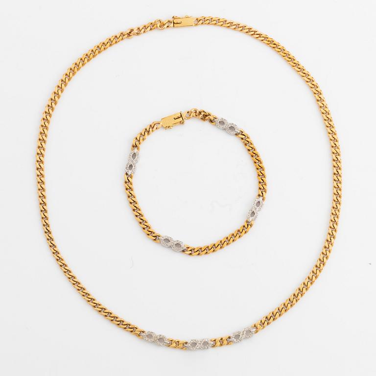 18K gold and small eight cut diamond necklace and bracelet.