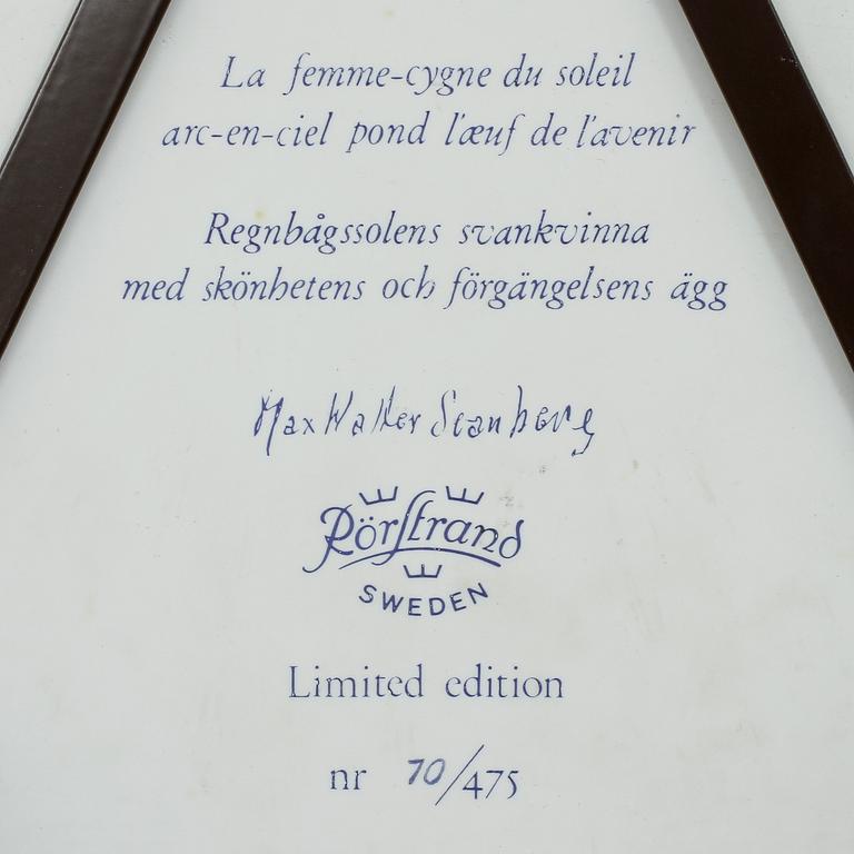 VÄGGPLAKETT, porslin, Max Walter Svanberg, Rörstrand, 1900-talets andra hälft.