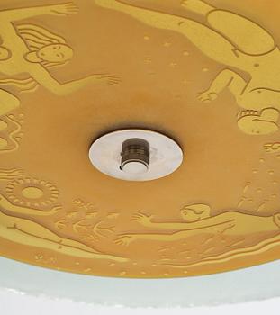 Edward Hald, & Erik Tidstrand, a rare "The 4 Winds" ceiling lamp model "HD 656"/"29679", Orrefors & Nordiska Kompaniet, 1930s.