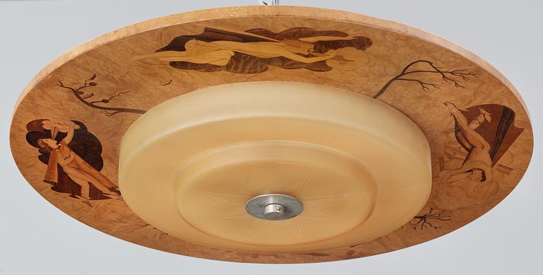 A Birger Ekman ceiling lamp, Mjölby Intarsia, Sweden 1930's-1940's.