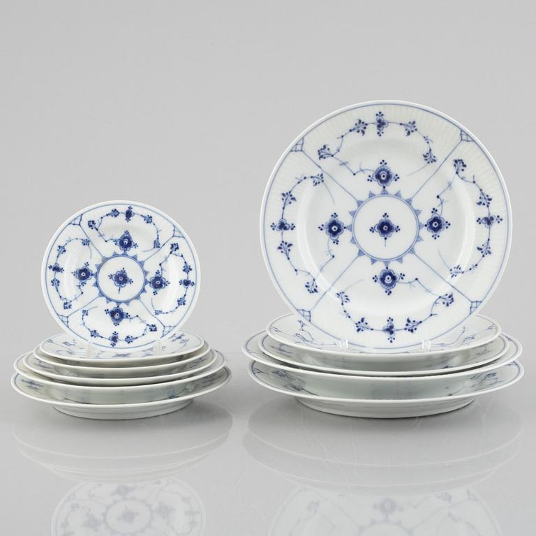 A group of eleven 'Blue Fluted Plain' /'Musselmalet' porcelain dishes and plates, Royal Copenhagen, 1893-1923 and later.