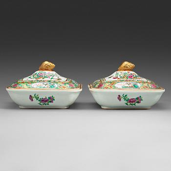 313. A pair of Canton famille rose tureens with covers, Qing dynasty, 19th Century.