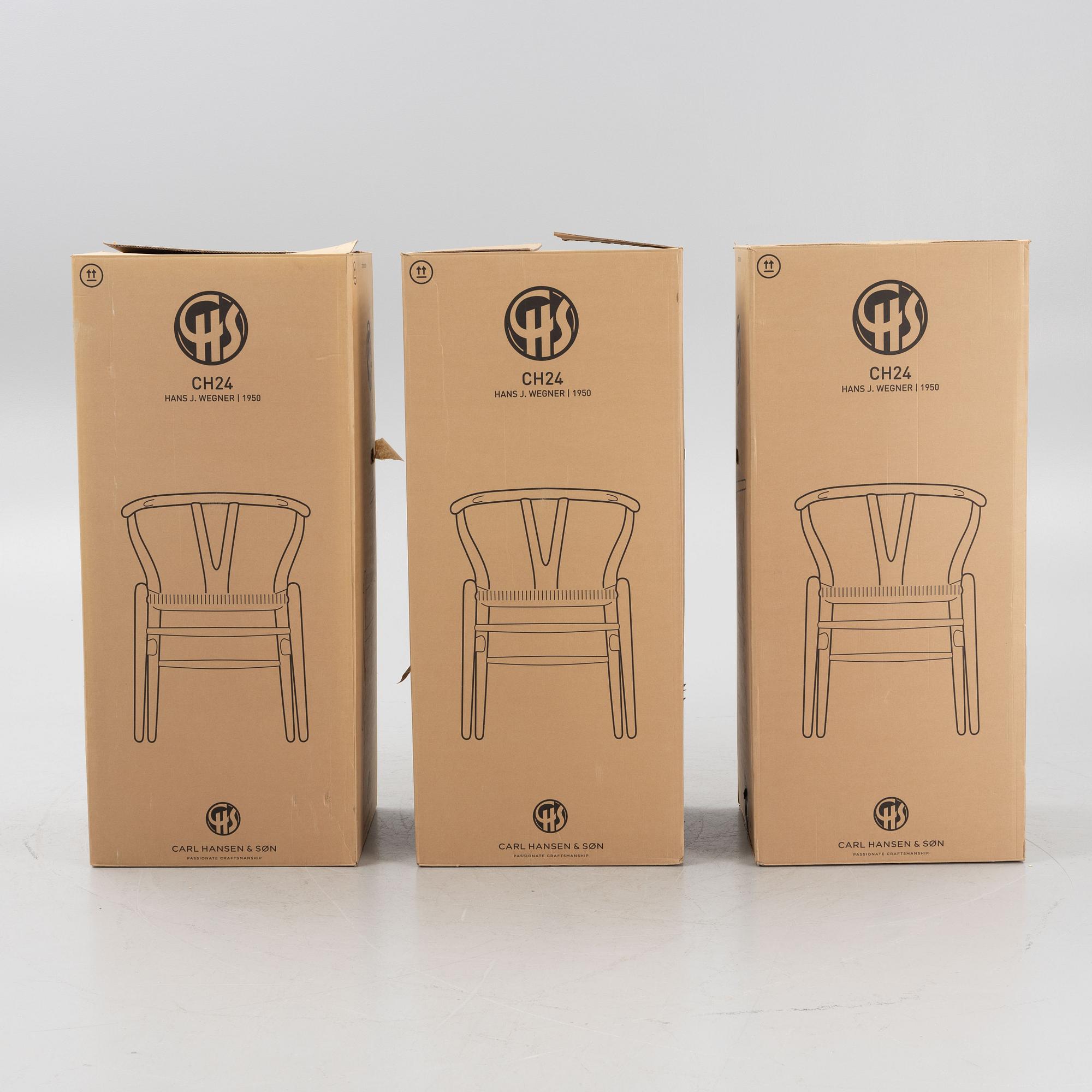 Hans J. Wegner, stolar, 6 st, modell CH24, "Y-stolen, Carl Hansen & Son, Danmark.