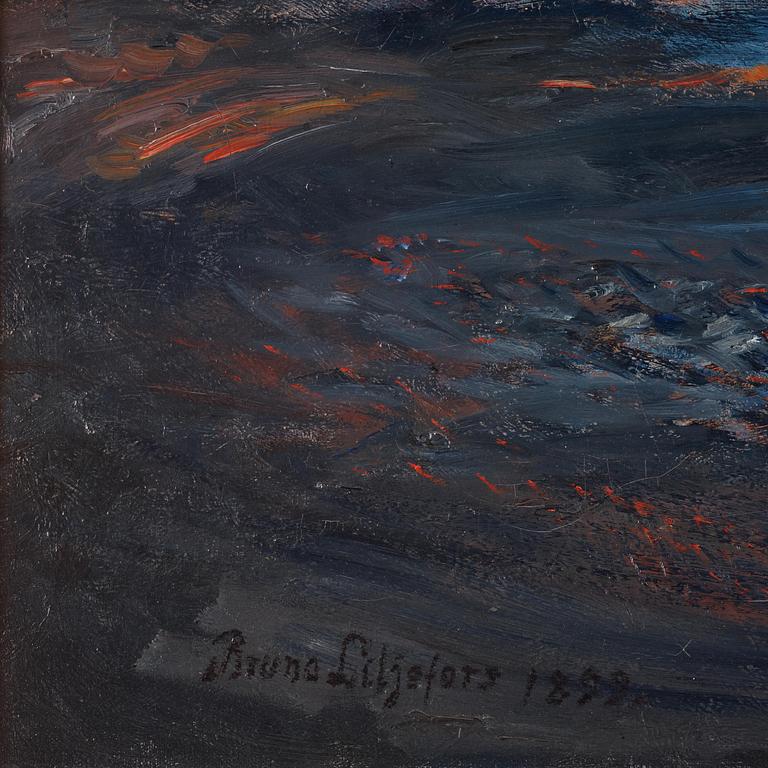 Bruno Liljefors, "Uttrar vid havet, solnedgång".