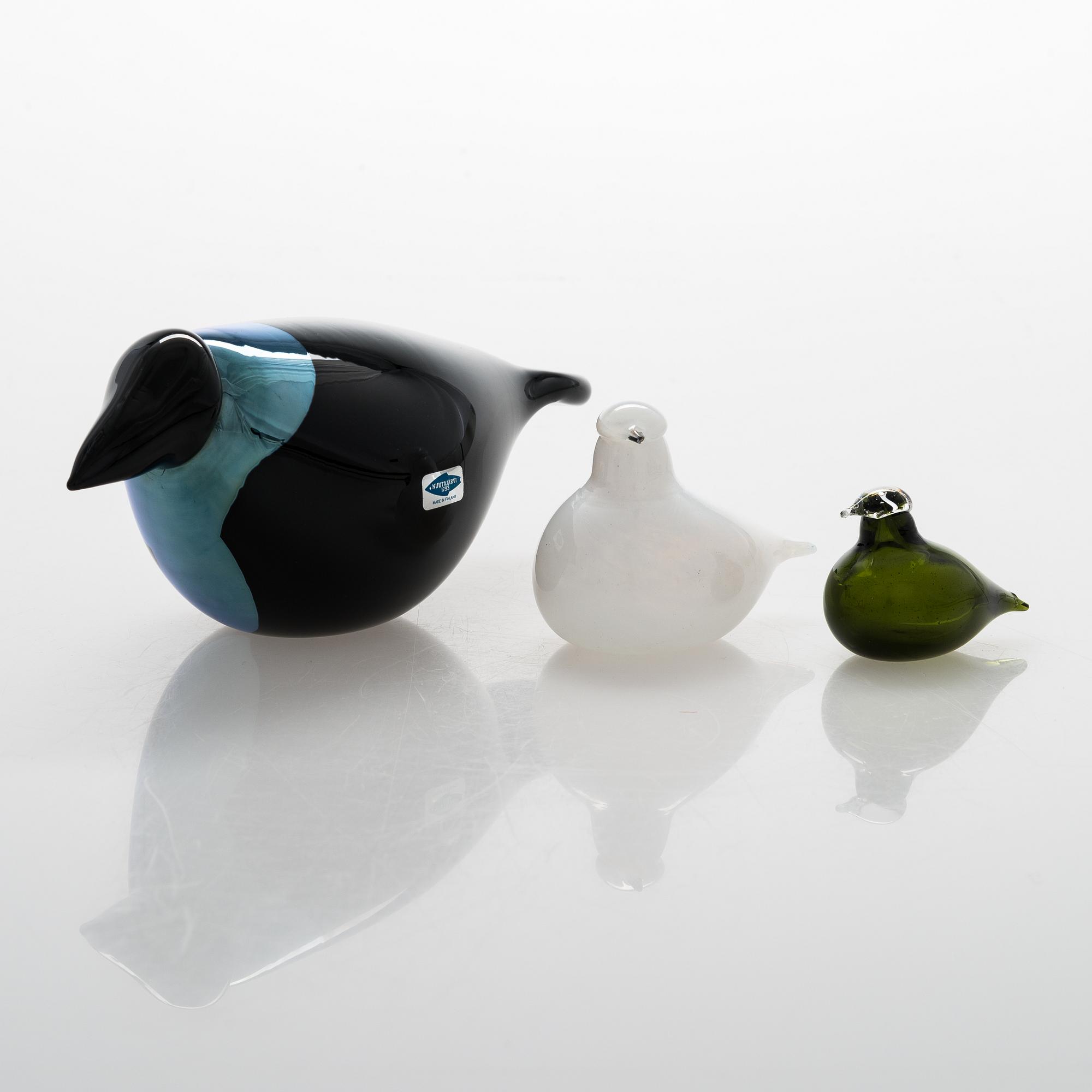Oiva Toikka, Glasfåglar, 3 st, glas. Signerade O Toikka Nuutajärvi Notsjö.