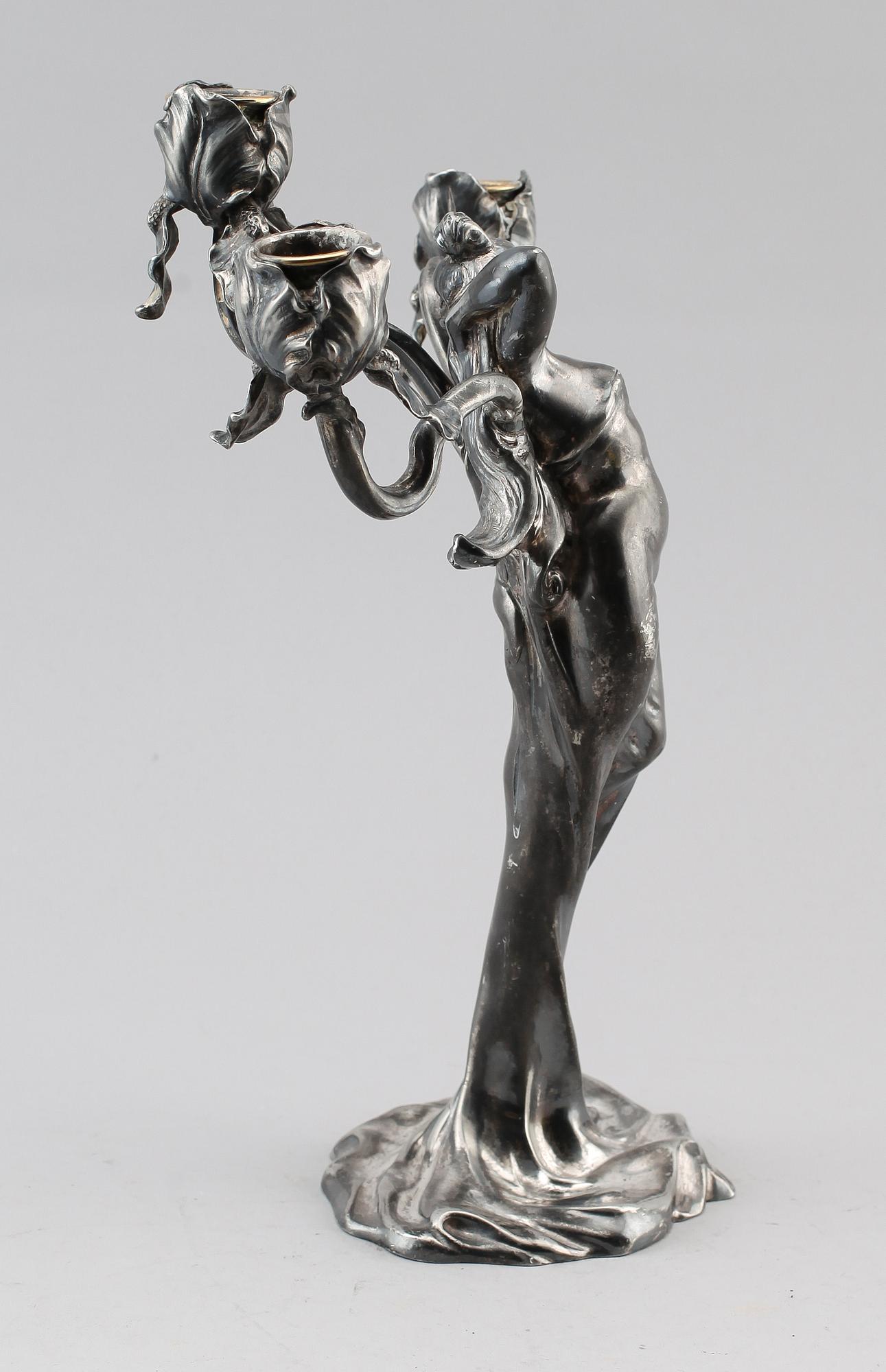 LJUSSTAKE, försilvrad metall, Claude Bonnefond, 1900-talets början.