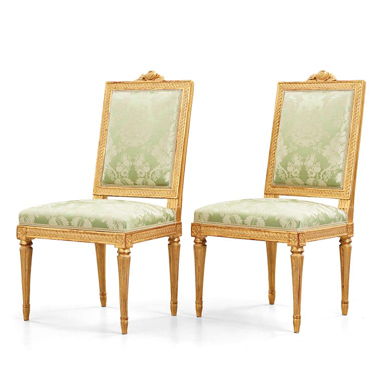 A pair of Gustavian 18th century chairs by Johan Erik Höglander (master in  Stockholm 1777).