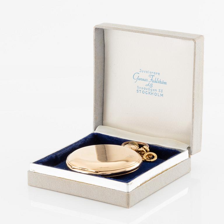 Grosjean Freres, pocket watch, 18K gold, hunter, chain in 18K gold, 53 mm.