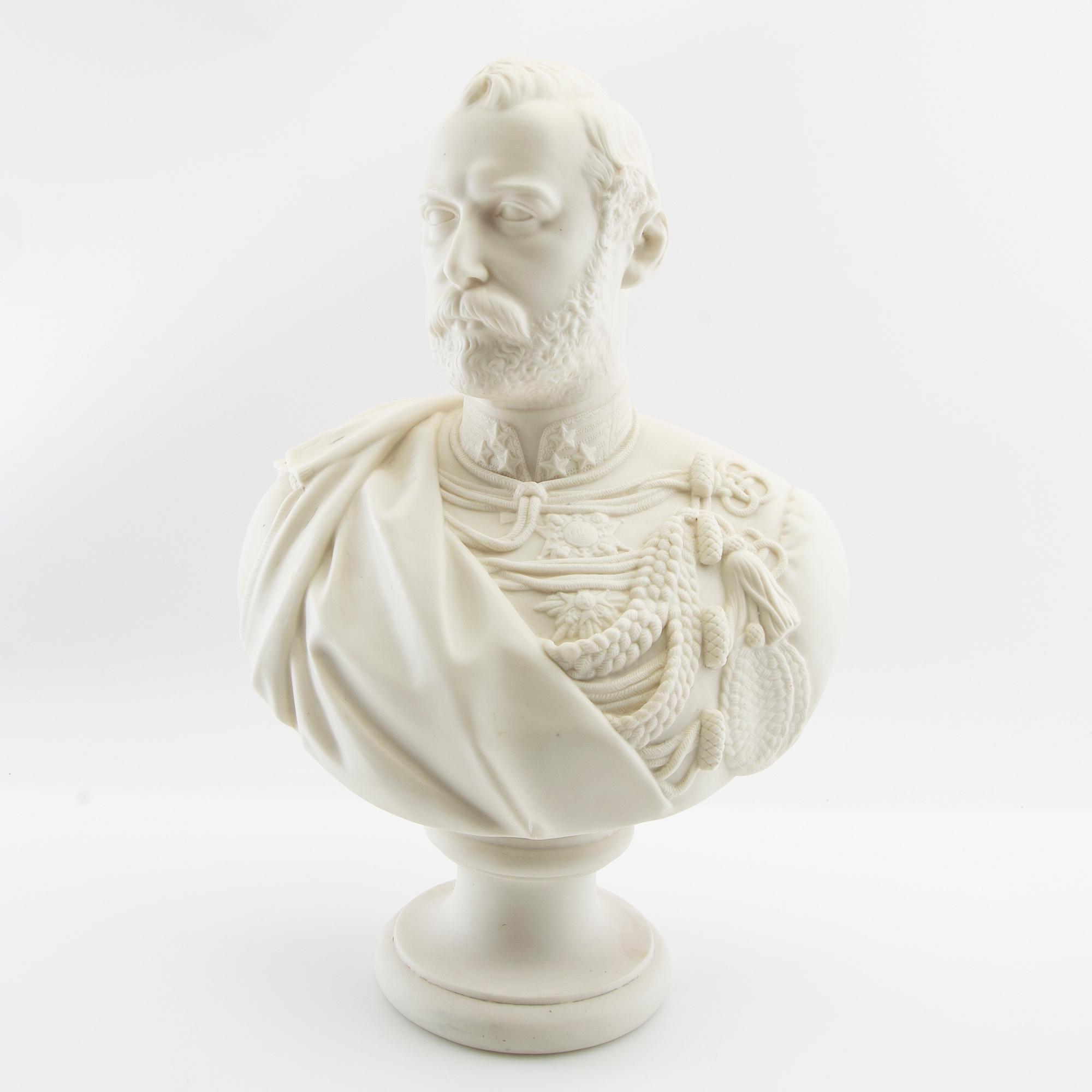 Text: """
: "JP Molin Bust depicting King Charles XV Gustavsberg, first half of the 20th century-.