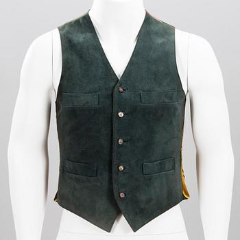 HERMÈS Vintage Suede and Silk Waistcoat in size 46 (FR).