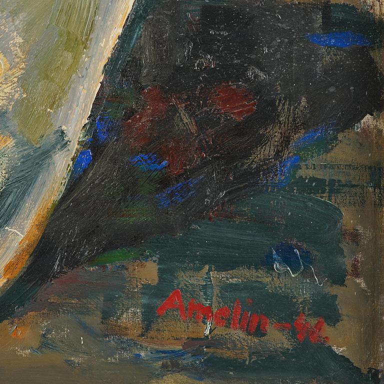 Albin Amelin, Still life with parrot flowers, iris, and white amaryllis.