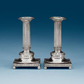 1007. A pair of Swedish 18th century silver candlesticks, makers mark of Anders fredrik Weise, Stockholm 1793.