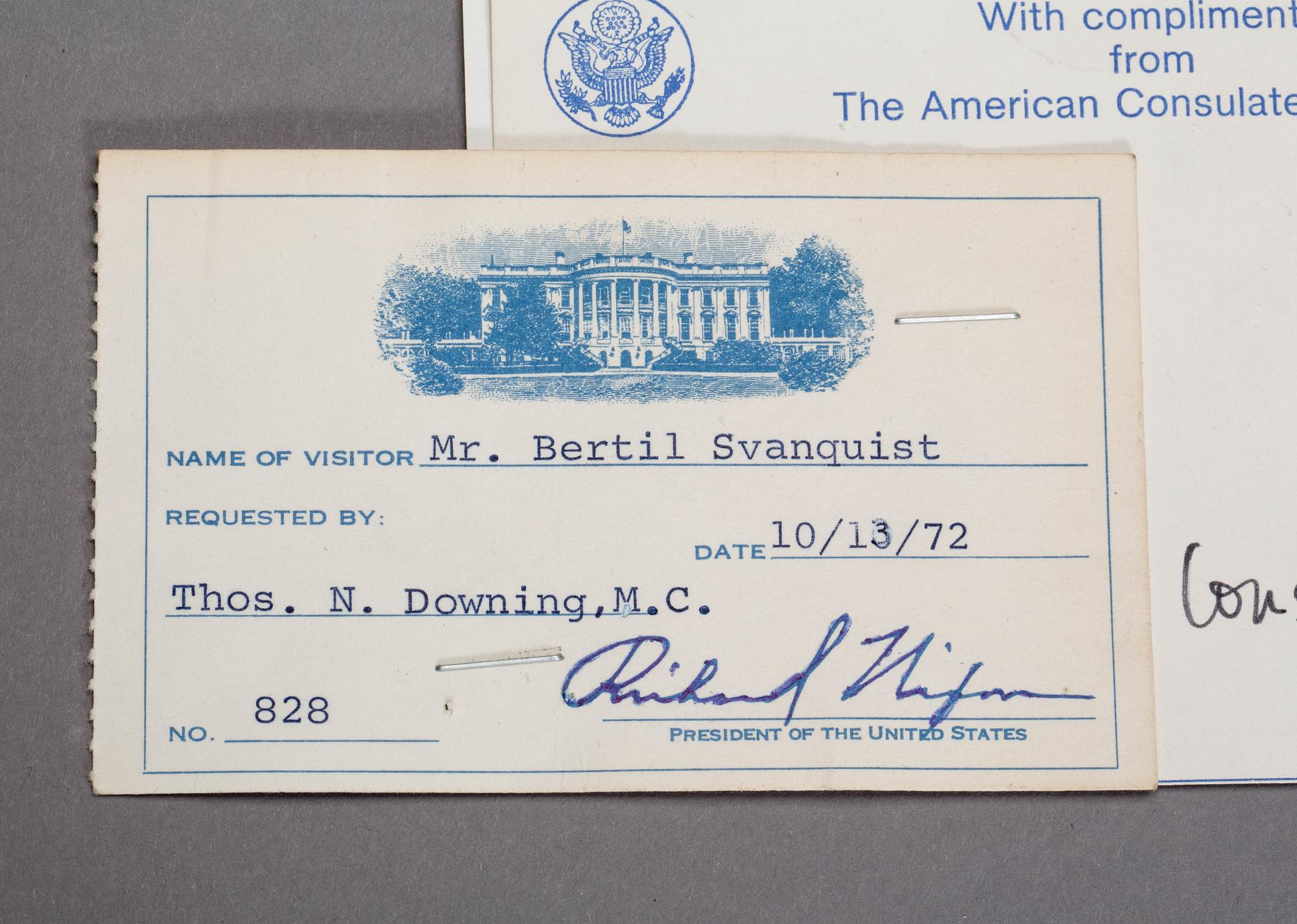 MEMORABILIA, Bertil Swanquist "Chef at Metropolitan Club and The White House Washington D.C.".