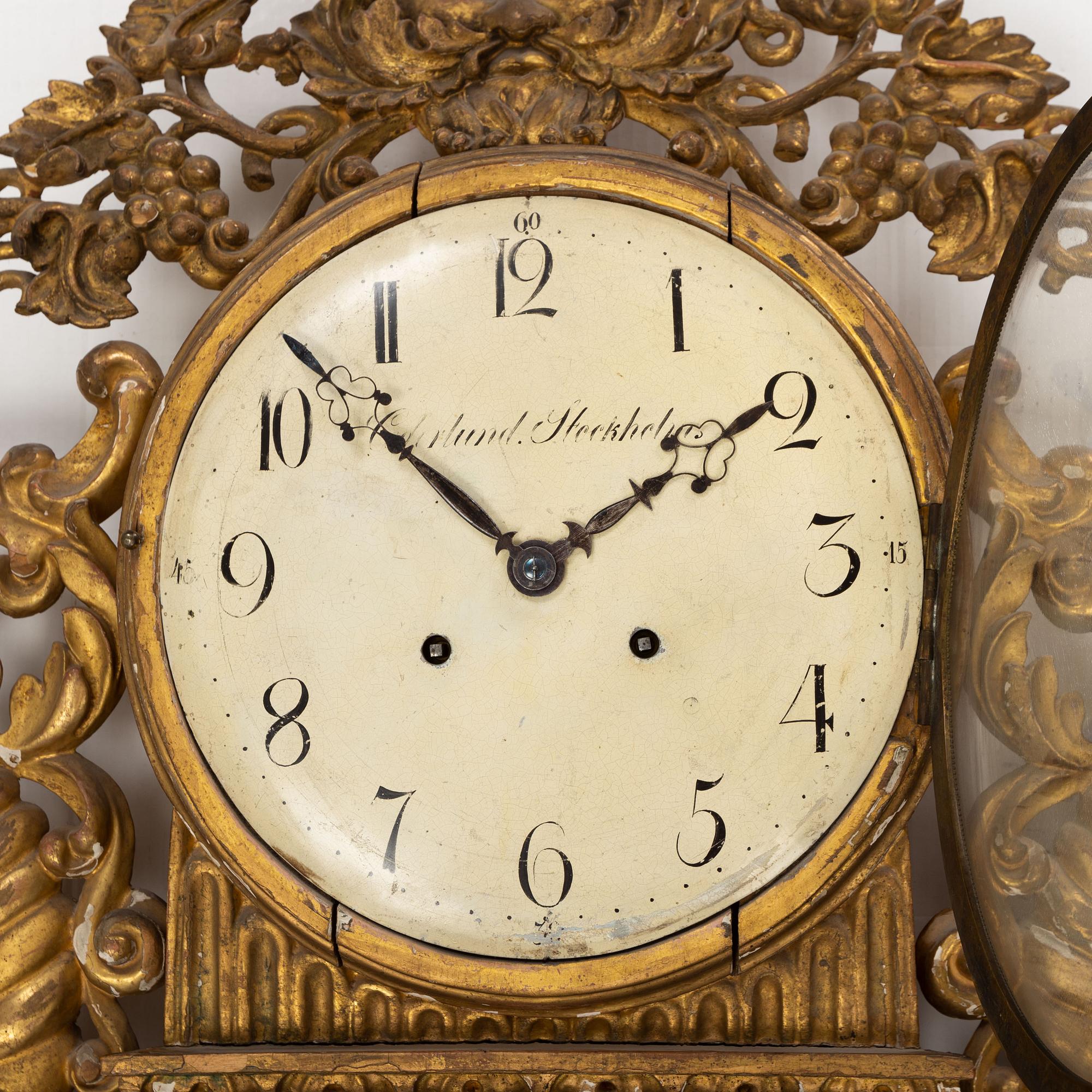 Jonas Cederlund, a Swedish empire wall clock, second half of the 19th Century with later parts.