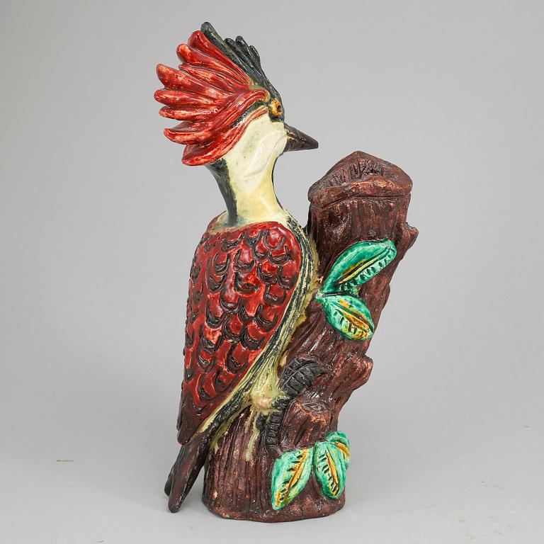GUNNAR NYLUND, a stoneware sculpture of a woodpecker, Rörstrand, Sweden 1930-40's.