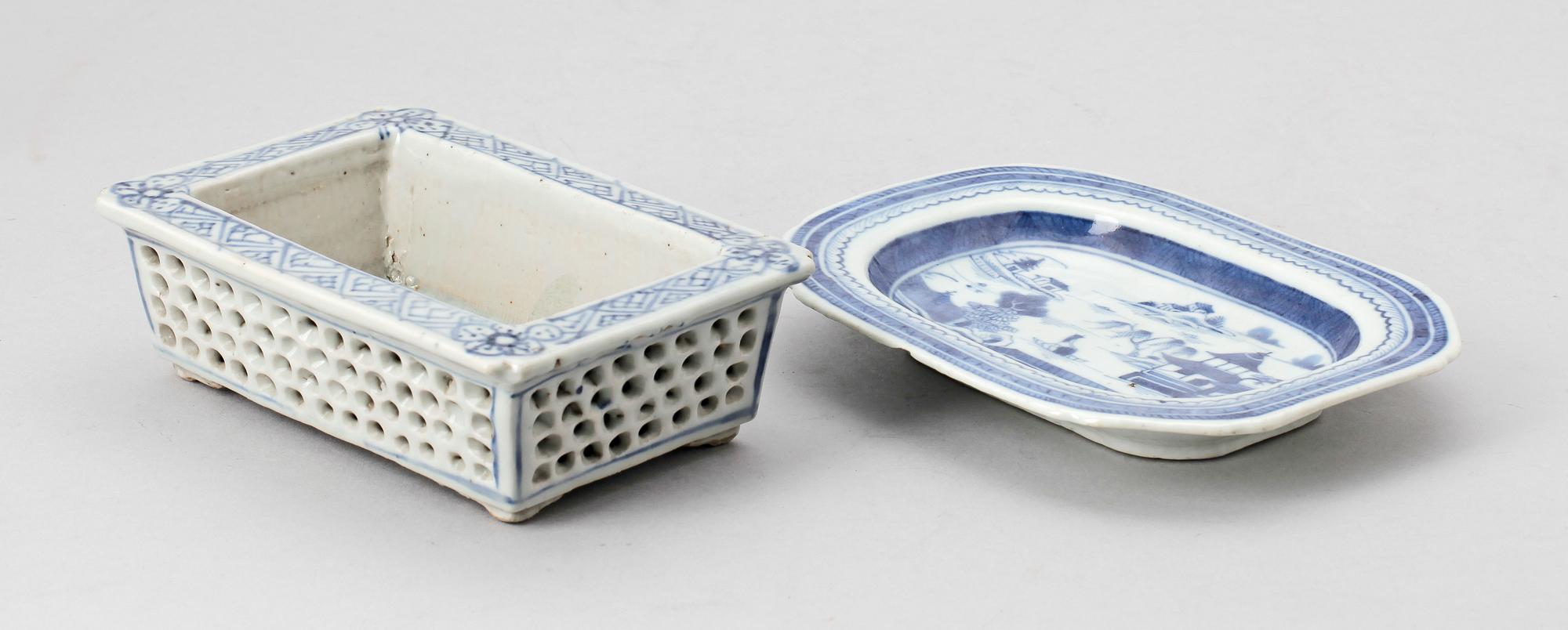 SKÅL samt TERRINFAT, porslin, Kina. 1800-tal.