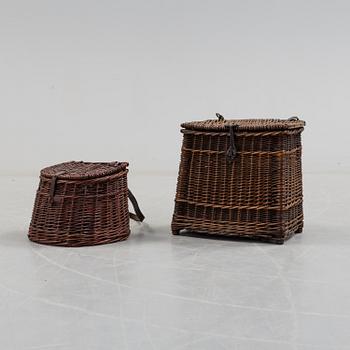 TWO WICKER FISHING BASKETS, late 19th century.