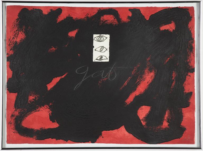 Antoni Tàpies, färgetsning, signerad HC, utgiven 1988.