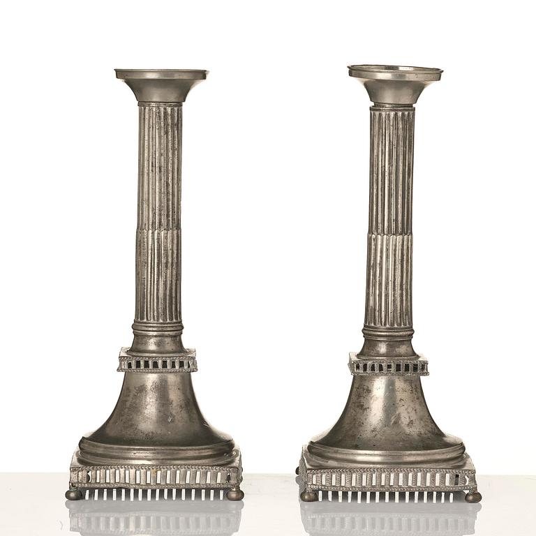A pair of late Gustyavian pewter candelsticks by N. Justelius, Eksjö  1784-1829.