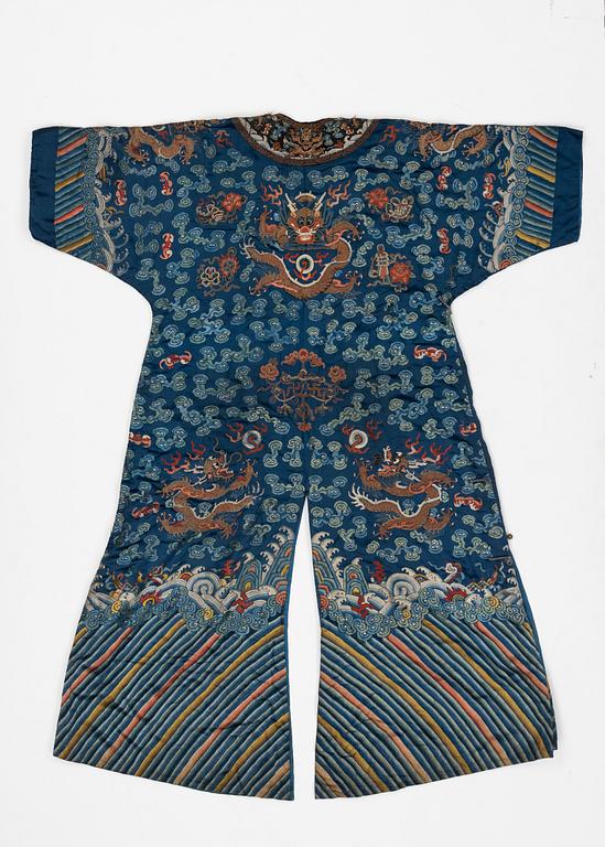 A Chinese embroidered silk robe, Qing dynasty, 19th Century.