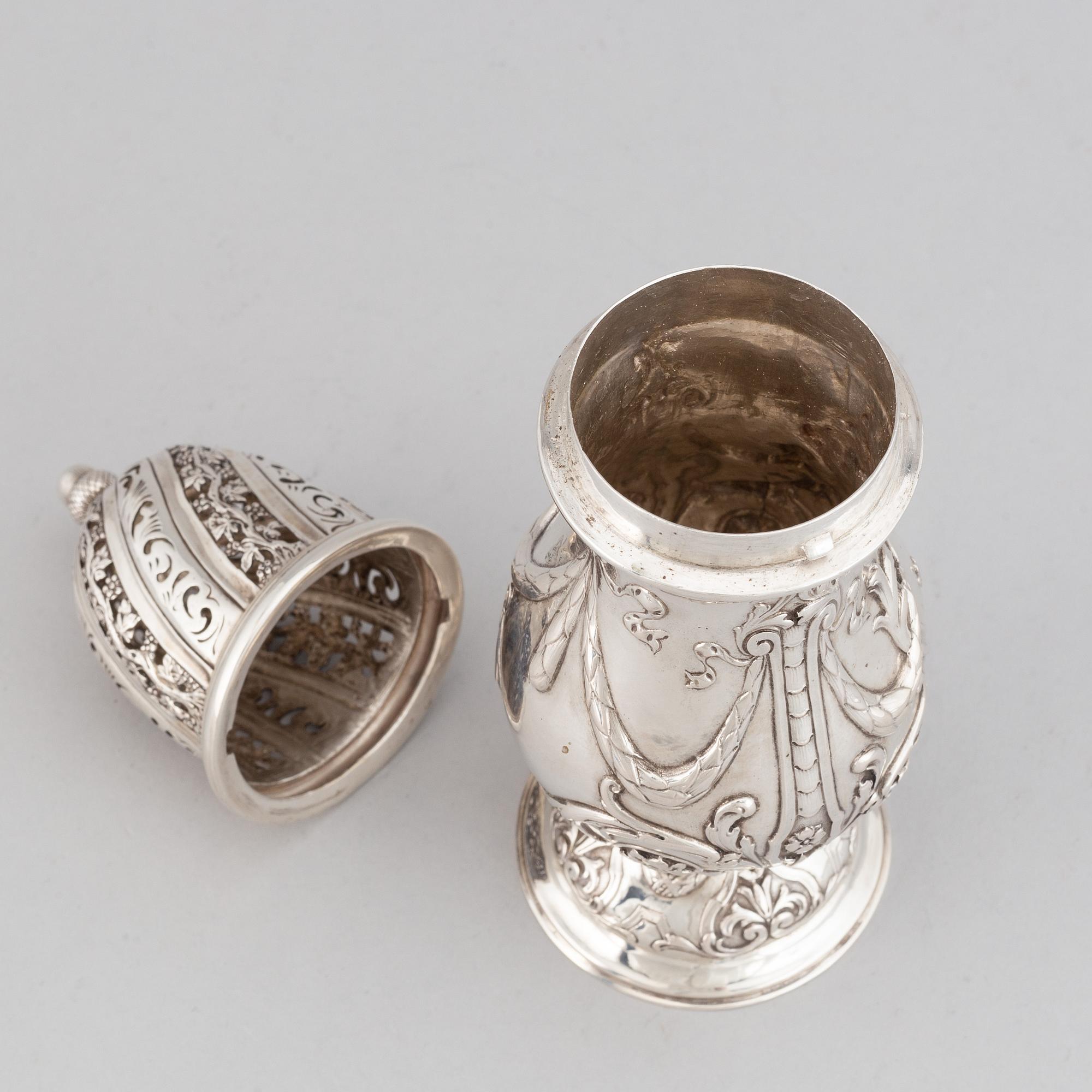 A French 19th/20th century silver sugar-caster. Rococo-style.