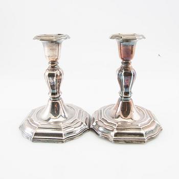 Candelsticks 2 pairs of silver CG Hallberg and Ceson Stockholm/Gothenburg 1955/1971.