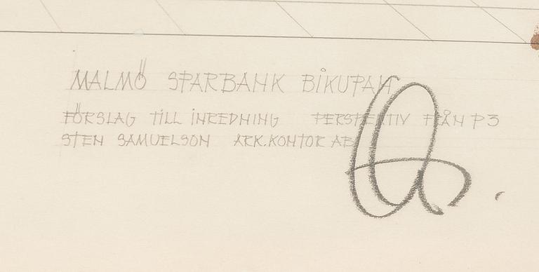 STEN SAMUELSON, arkitektskiss, akvarell, signerad.