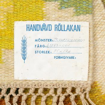 Ingegerd Silow, vävnad, "Fruktträdgården", rölakan, signerad IS, ca 122 x 83 cm.